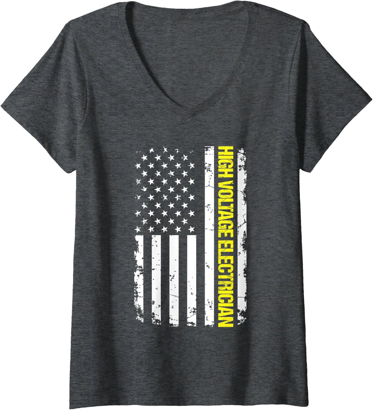 Women's High Voltage Electrician USA Flag V-Neck T-Shirt - Dark Heather Grey