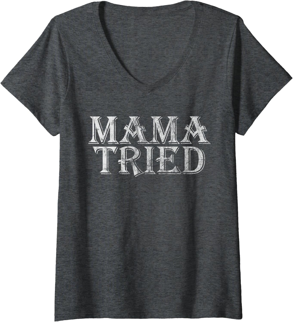 Women's Mama Tried Country Music Lyrics Redneck Retro Costume V-Neck T-Shirt - Dark Heather Grey