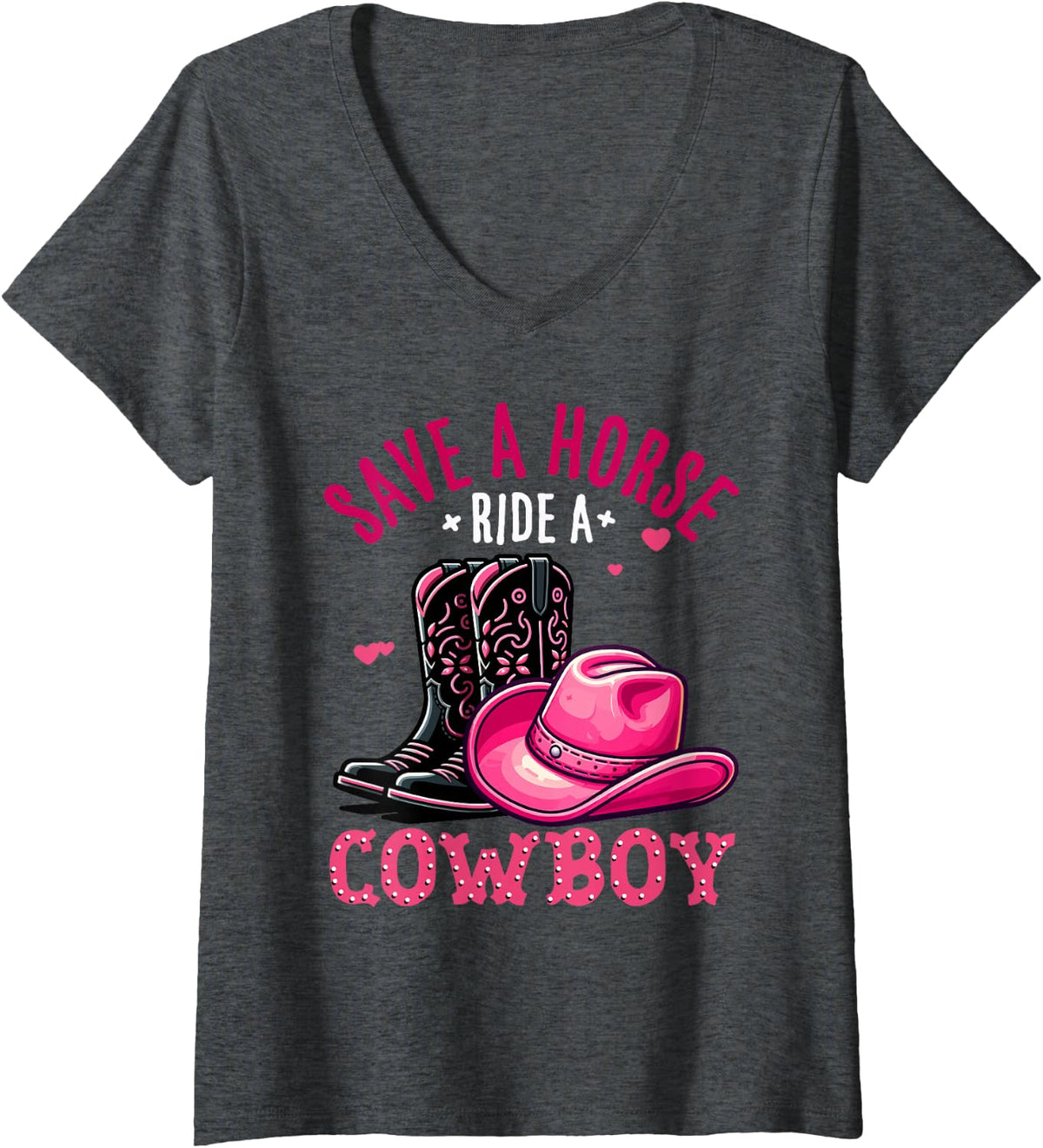 Women's Save A Horse Ride A Cowboy Western Country Life Cowgirl V-Neck T-Shirt - Dark Heather Grey