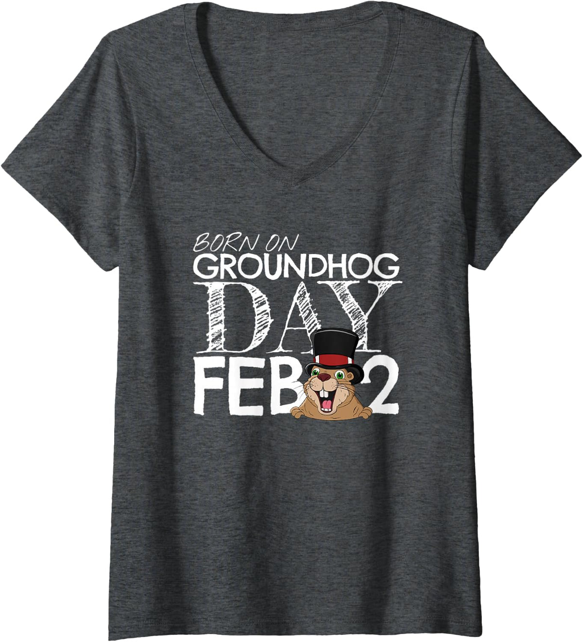 Women's Punxsy Phil's Groundhog Day February 2nd Boys Girls Birthday V-Neck T-Shirt - Dark Heather Grey