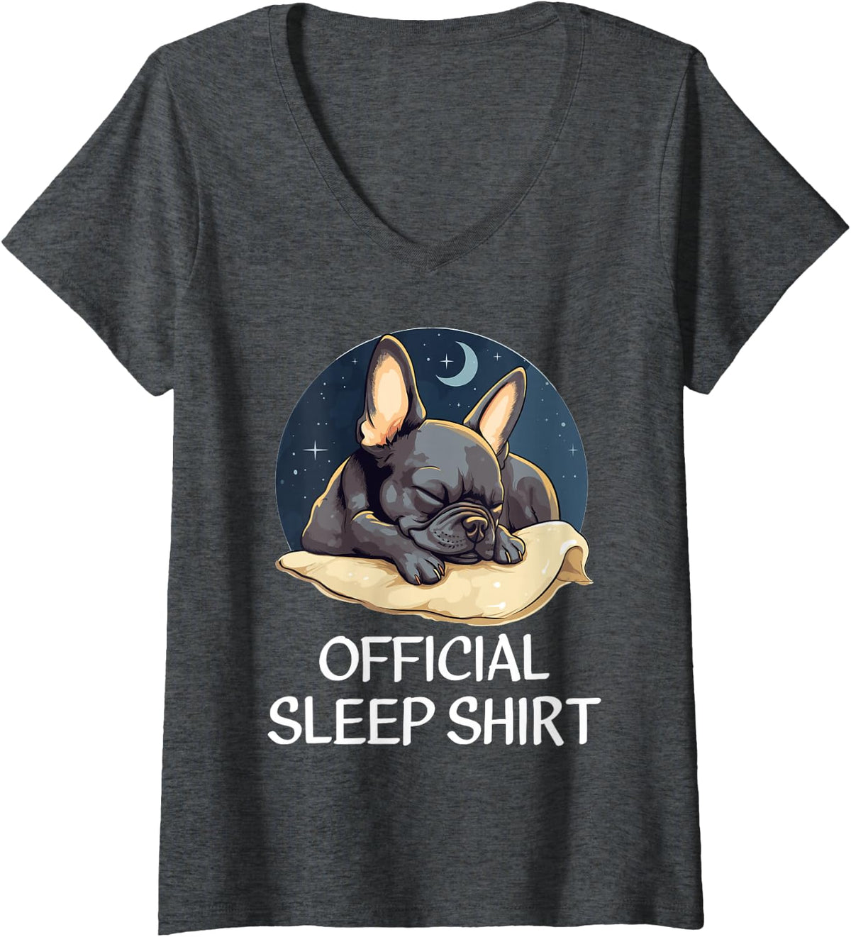 Womens Official French Bulldog Sleep Shirt for Frenchie Lover V-Neck T-Shirt - Dark Heather Grey
