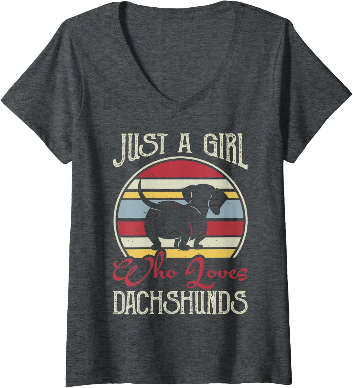 Women's Just A Girl Who Loves Dachshunds Dackel Teckel V-Neck T-Shirt - Dark Heather Grey