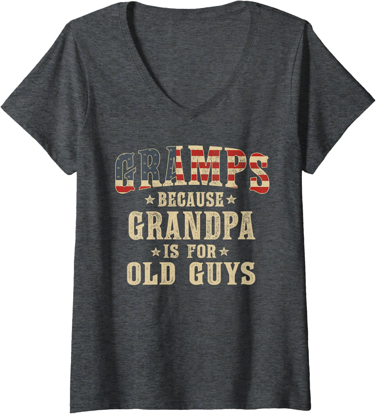 Women's Gramps Because Grandpa is for Old Guys Vintage USA Flag V-Neck T-Shirt - Dark Heather Grey