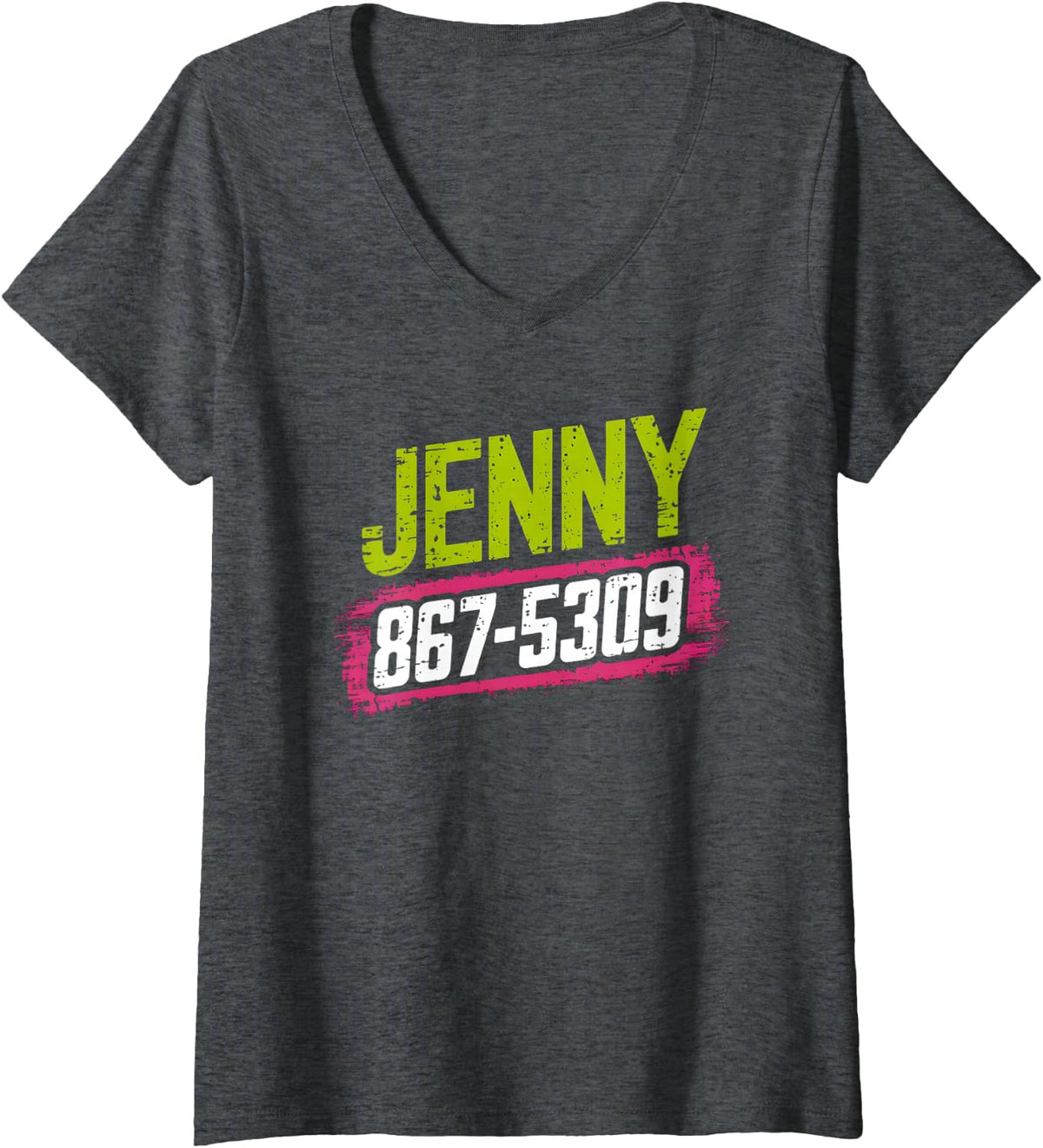 Womens Jenny Phone Number 867-5309 Nostalgic Funny 80s V-Neck T-Shirt - Dark Heather Grey