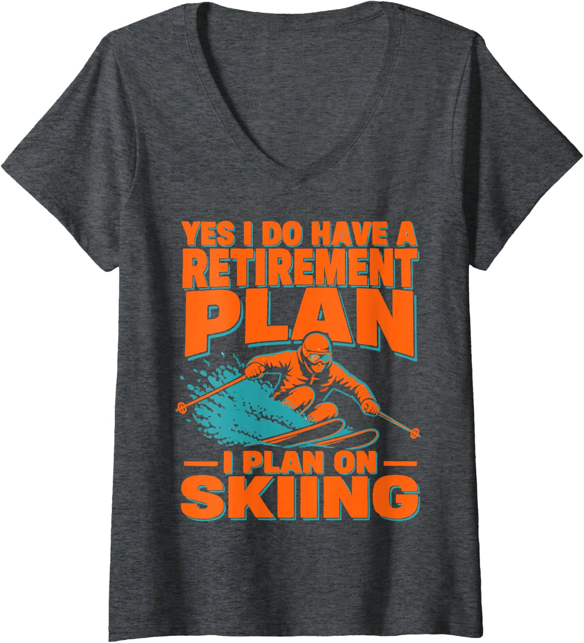 Women's Skiing Humor Winter Sports Skier V-Neck T-Shirt - Dark Heather Grey