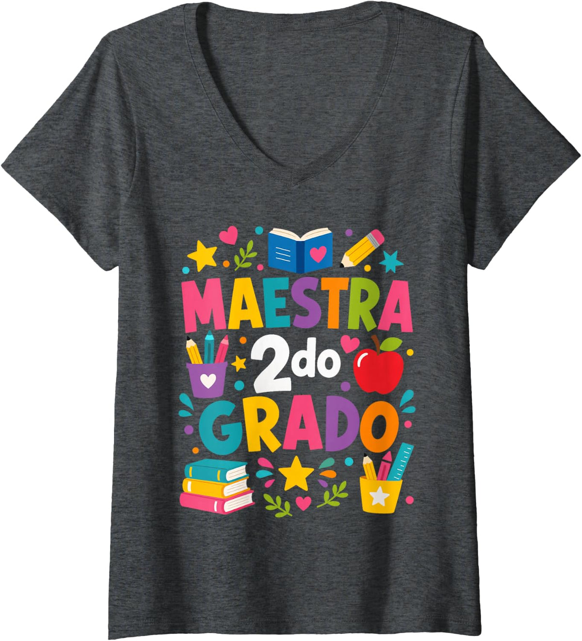 Women's Maestra Bilingue Segundo Grado 2nd Grade Teacher V-Neck T-Shirt - Dark Heather Grey