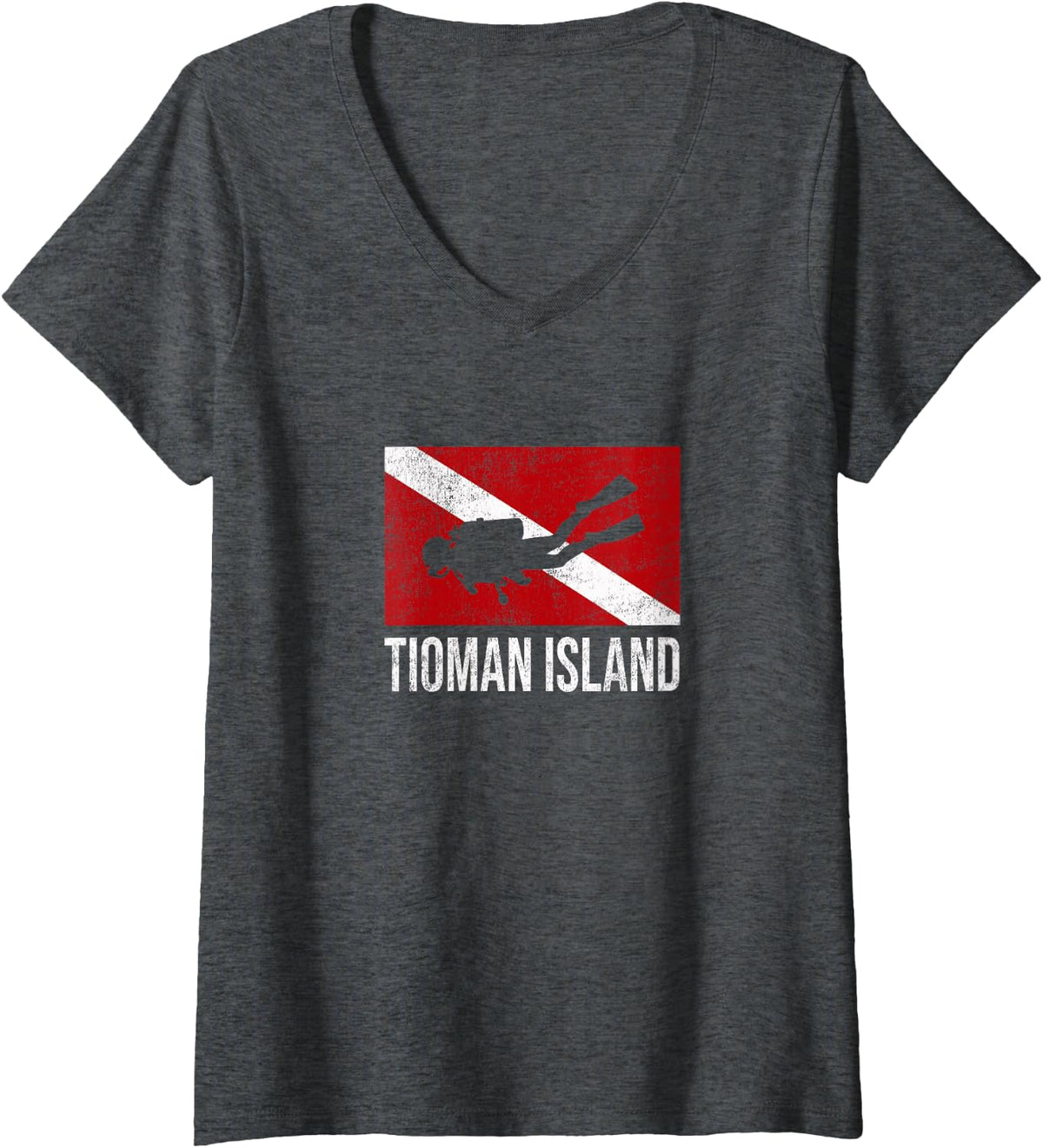 Women's Tioman Island Scuba Diving Diver Dive Flag Gift V-Neck T-Shirt - Dark Heather Grey