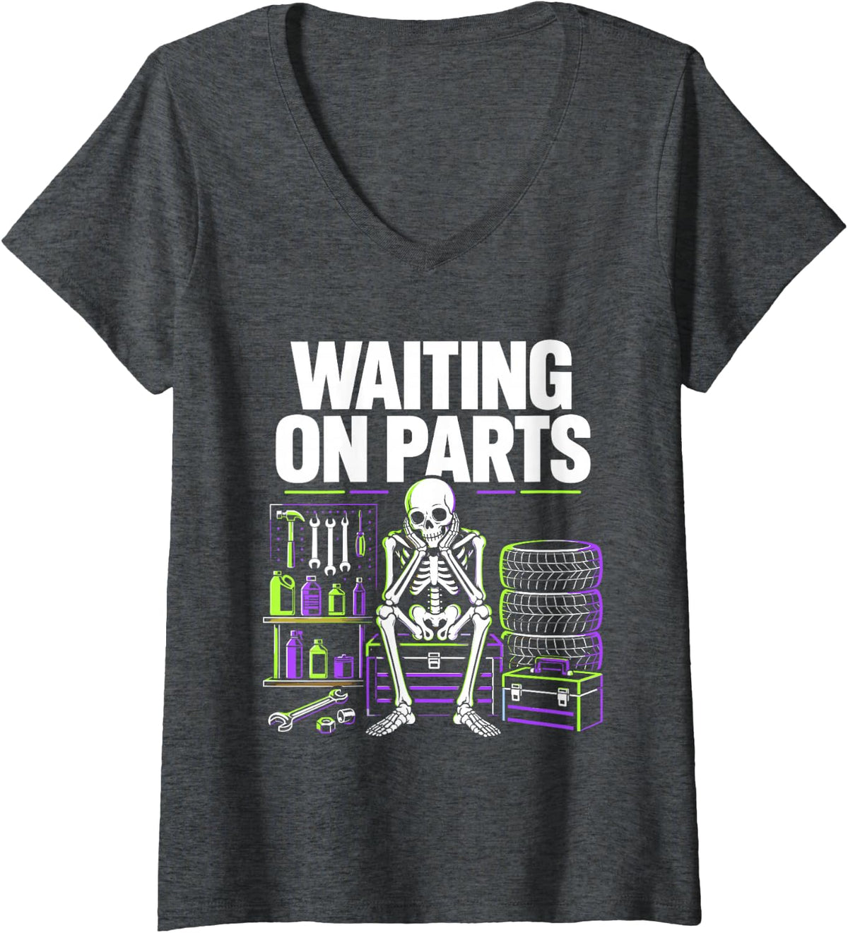 Women's Car Parts Art for Men Women Auto Mechanic Car Components V-Neck T-Shirt - Dark Heather Grey