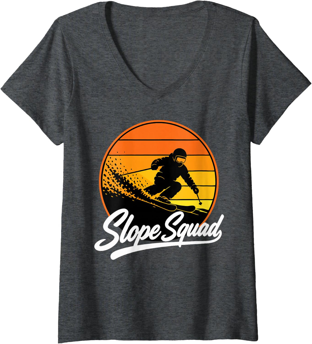 Women's Vintage Skiing Crew Winter Sports Skier V-Neck T-Shirt - Dark Heather Grey