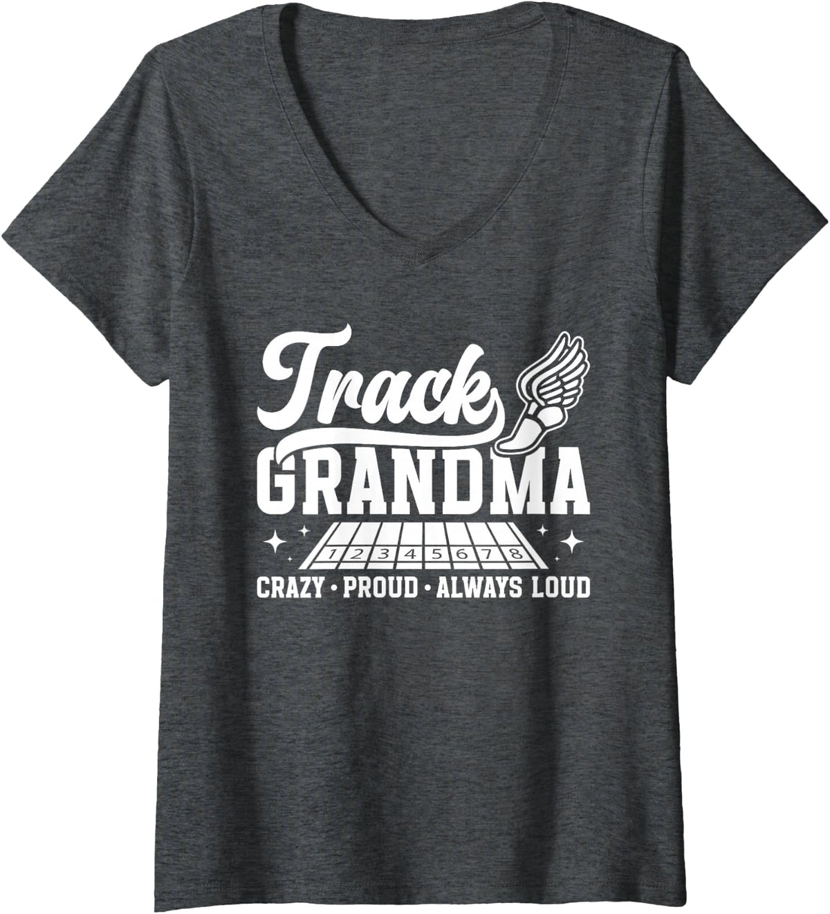 Women's Crazy Proud Track Grandma Track and Field Grandma V-Neck T-Shirt - Dark Heather Grey