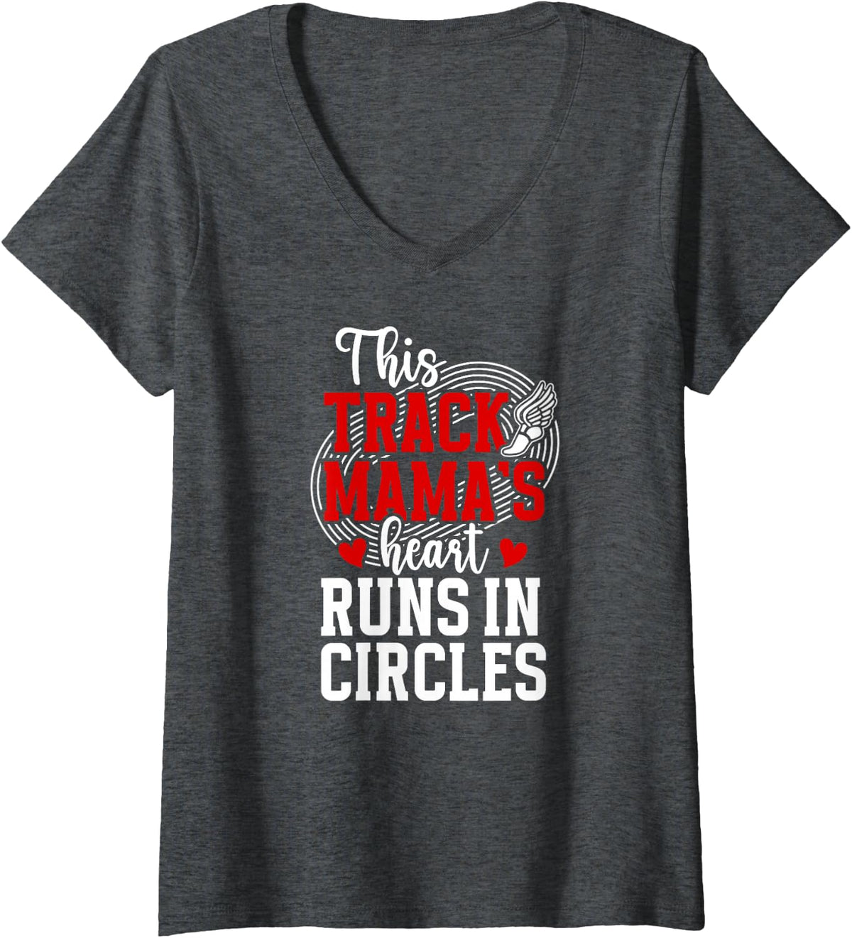 Women's Proud Track Mama Track Mom of A Track and Field Athlete Mom V-Neck T-Shirt - Dark Heather Grey