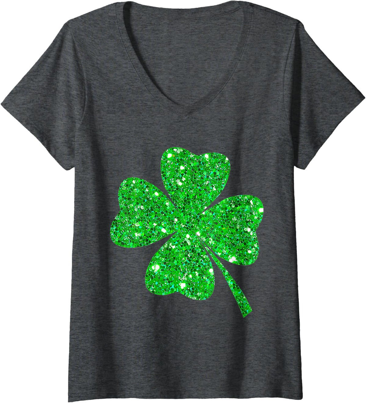 Women's Irish Shamrock Tie Dye Happy St Patrick's Day Go Lucky Gift V-Neck T-Shirt - Dark Heather Grey
