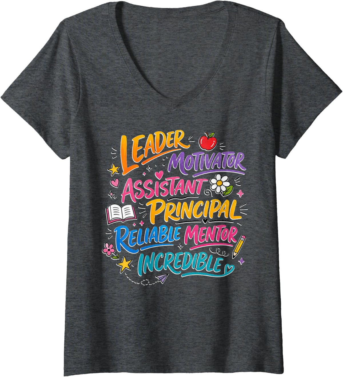 Women's Motivational Words for School Leaders V-Neck T-Shirt - Dark Heather Grey