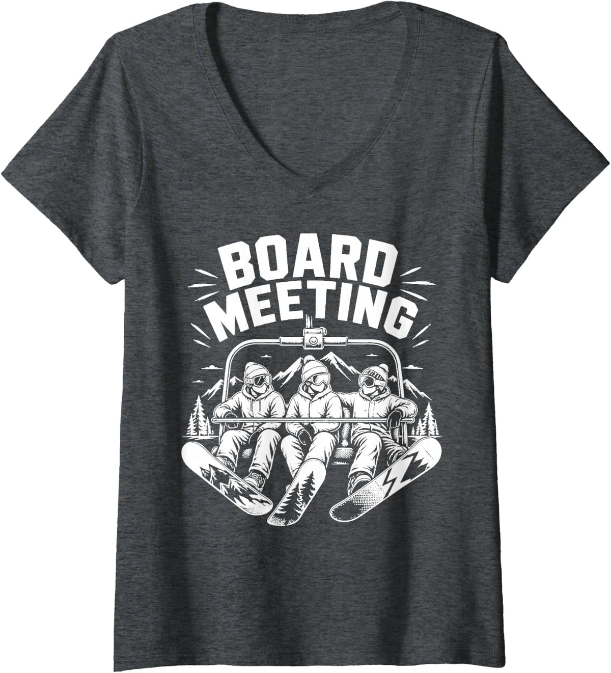 Women's Boarder Snowboard Buddies Snowboarding Vacation Rider V-Neck T-Shirt - Dark Heather Grey