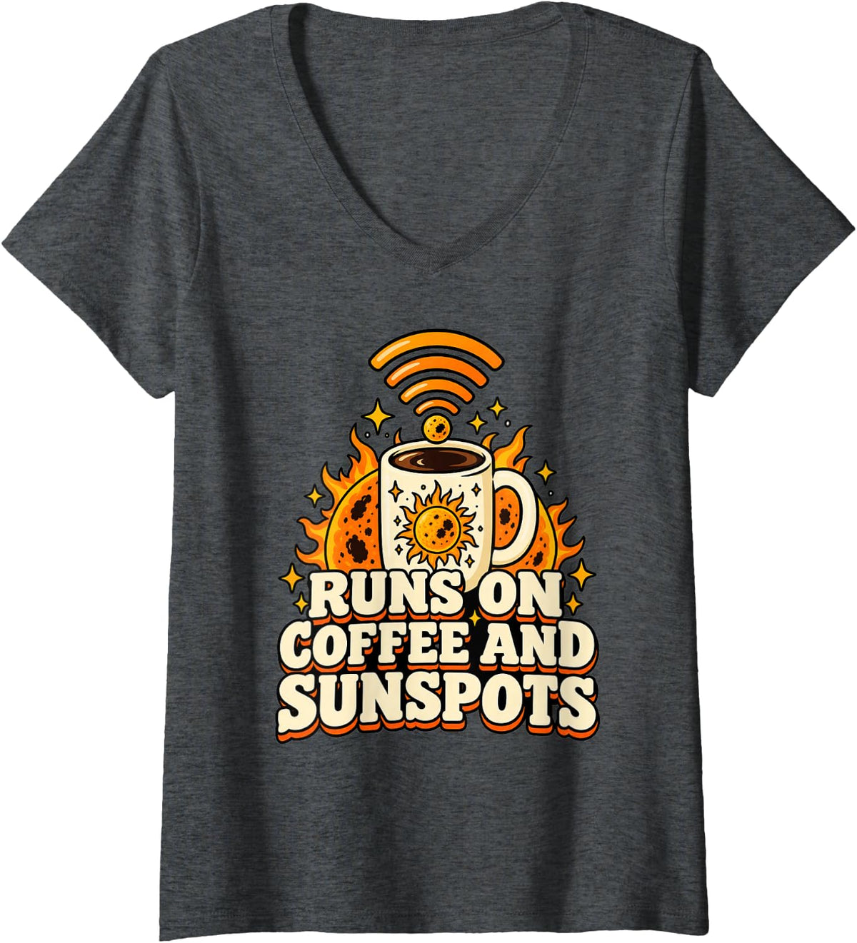 Women's Ham Radio Runs On Coffee and Sunspots Funny Operator V-Neck T-Shirt - Dark Heather Grey