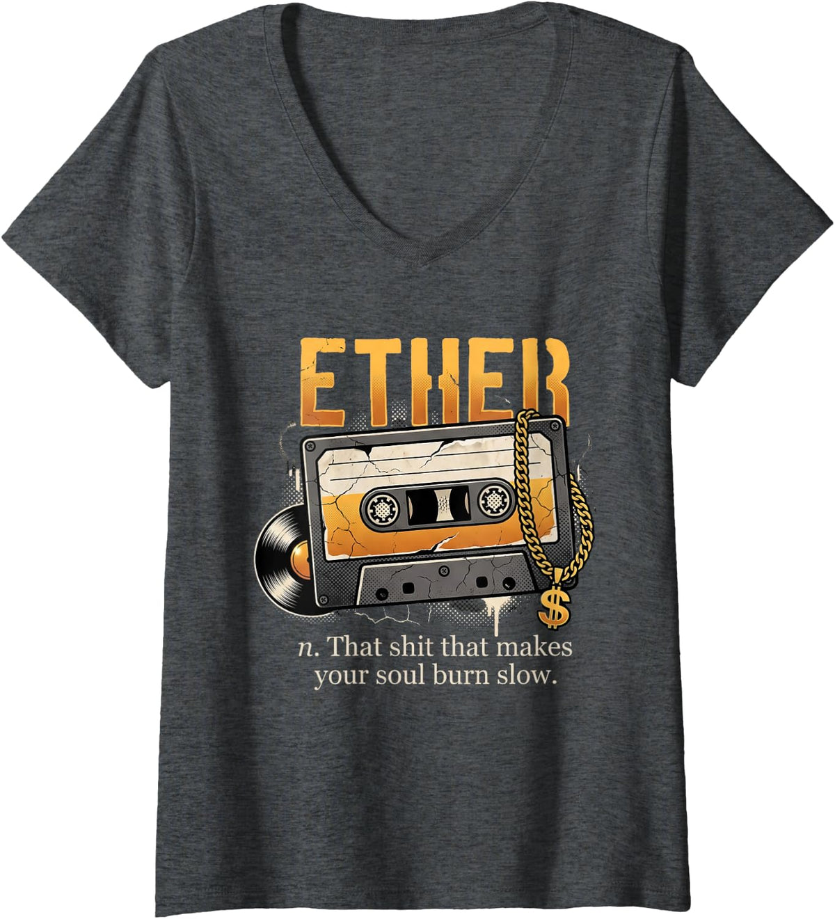 Women's Ether Tshirt Music Rap Oldschool Hiphop Urban Streetwear V-Neck T-Shirt - Dark Heather Grey
