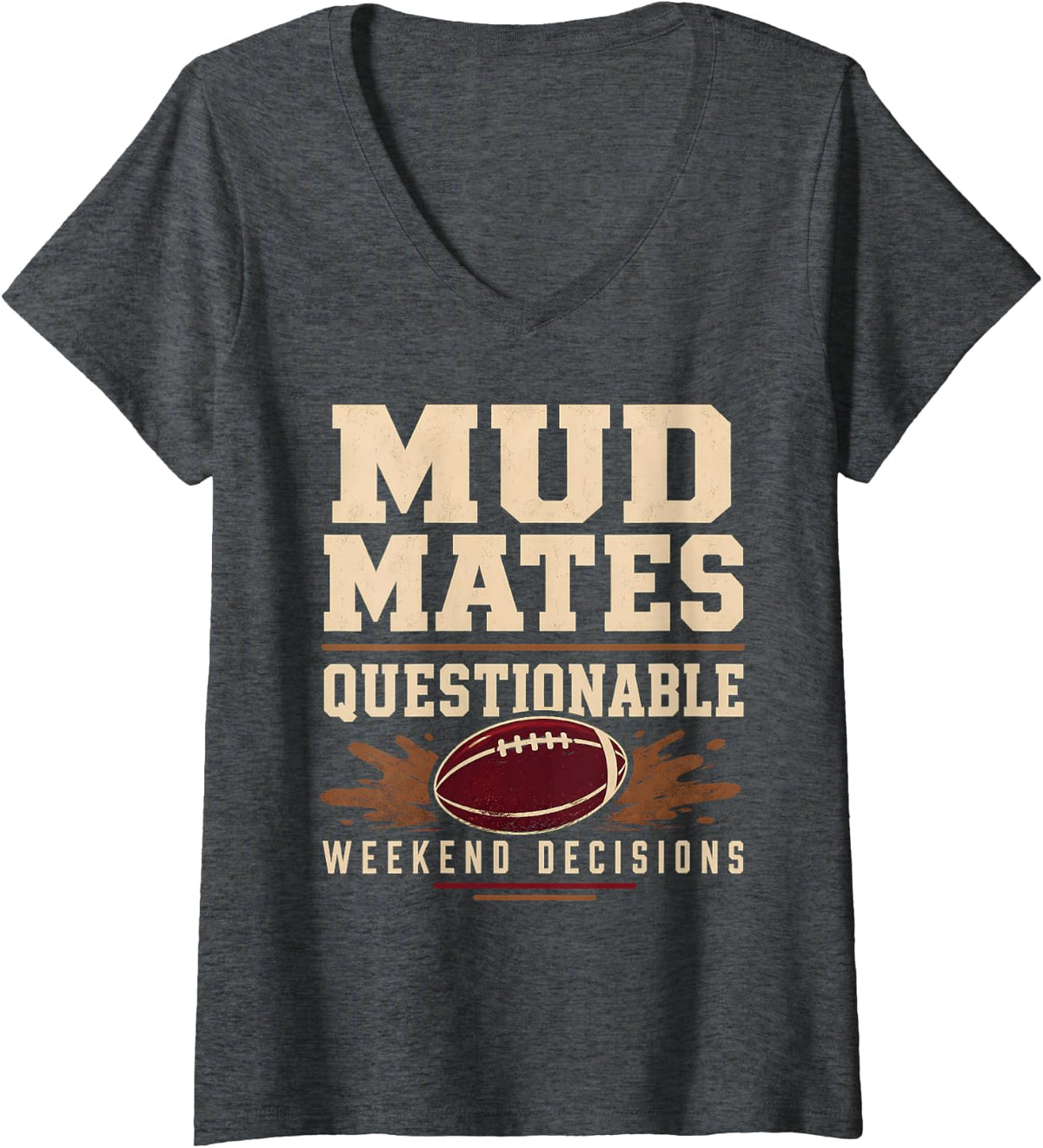 Women's Rugby Weekend Rugby Match Day Social Club Gift V-Neck T-Shirt - Dark Heather Grey