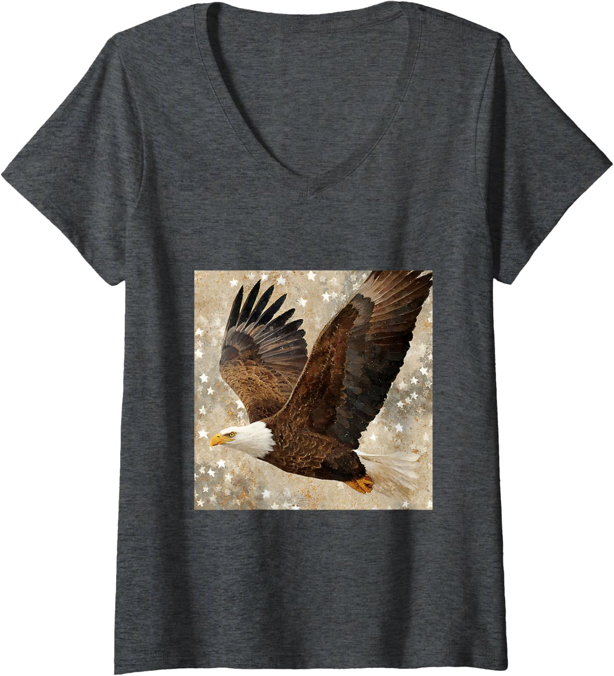 Women's American Bald Flight Stars Patriotic USA V-Neck T-Shirt - Dark Heather Grey