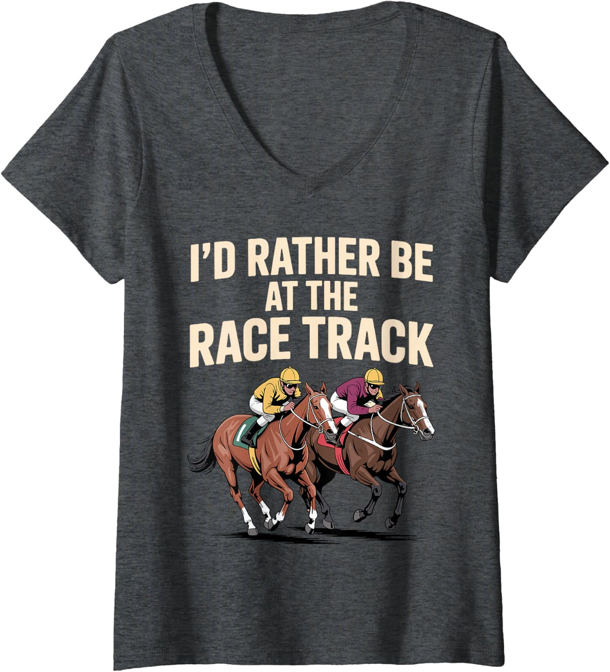 Women's Funny Horse Racing Art for Men Women Jockey Horse Racing V-Neck T-Shirt - Dark Heather Grey