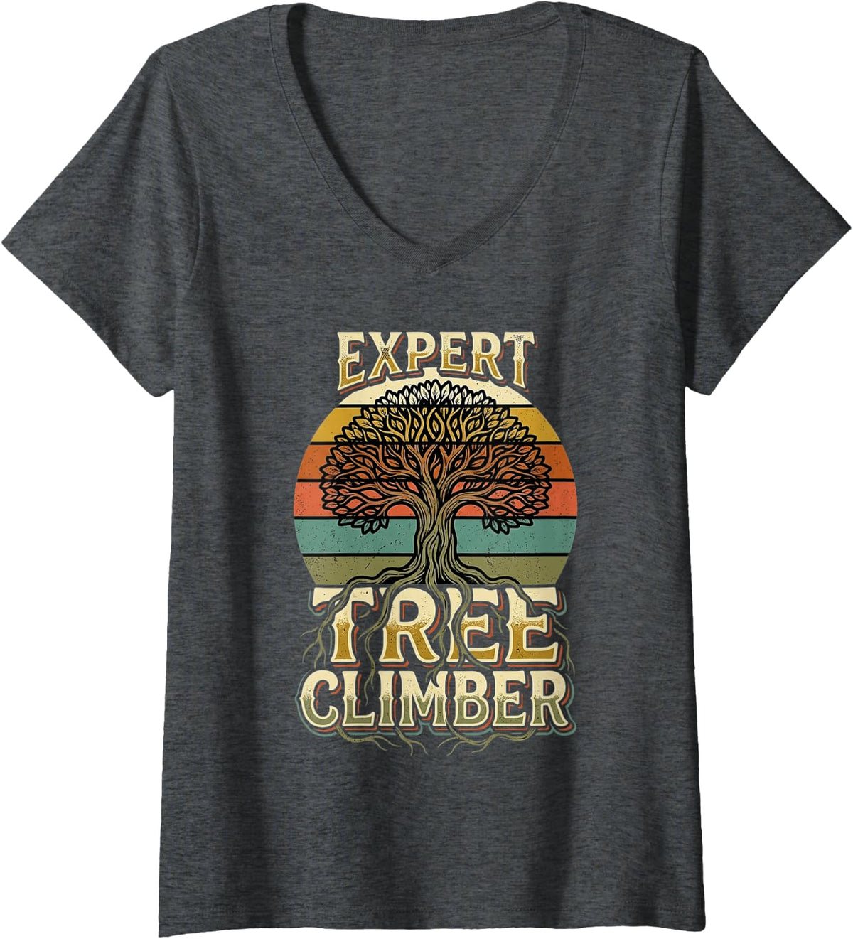 Women's Expert Tree Climber Hiking Nature Outdoors |- V-Neck T-Shirt - Dark Heather Grey