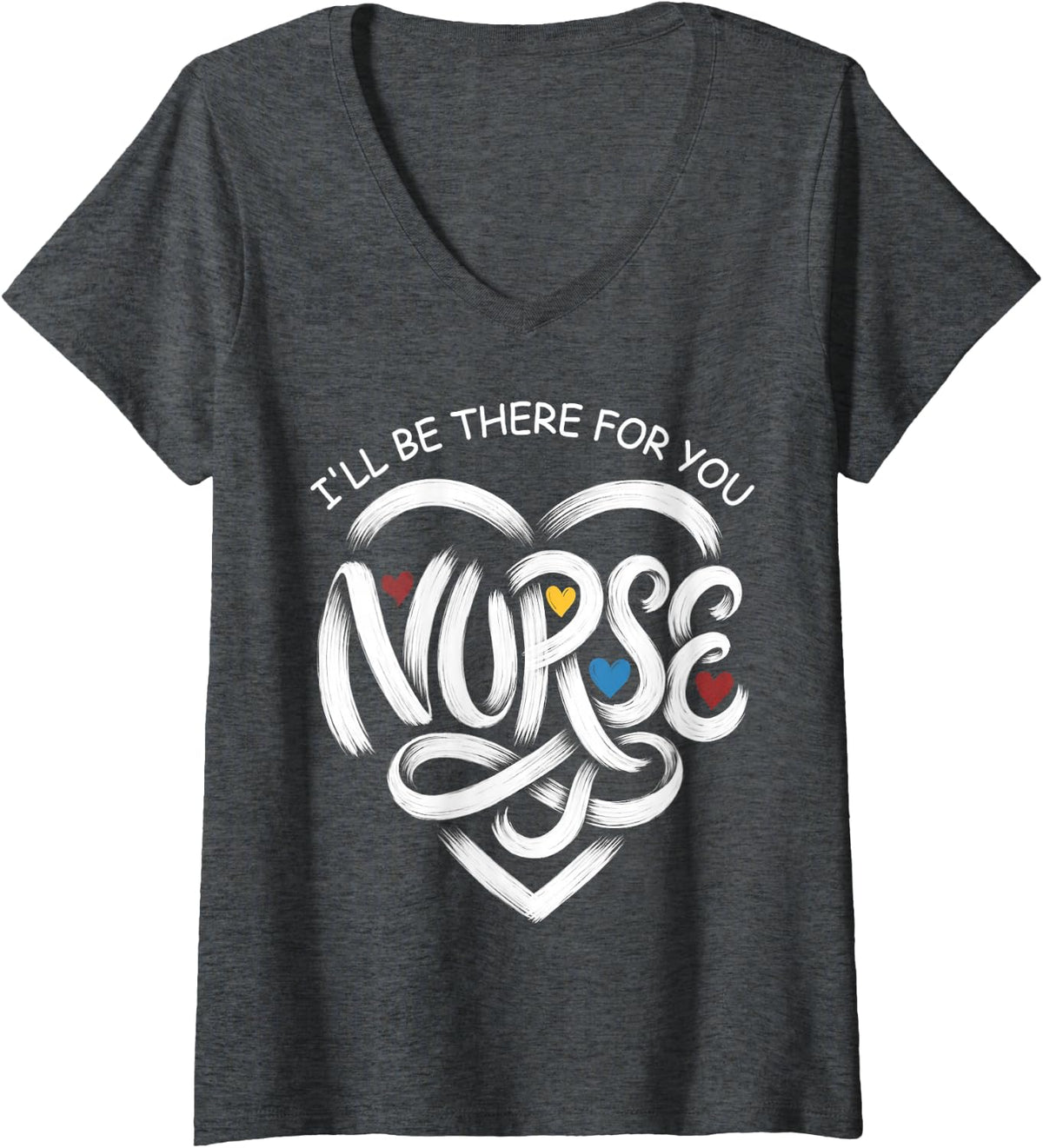 Women's Nurse Care with Heart Nursing Humor Hearts for Men Women V-Neck T-Shirt - Dark Heather Grey