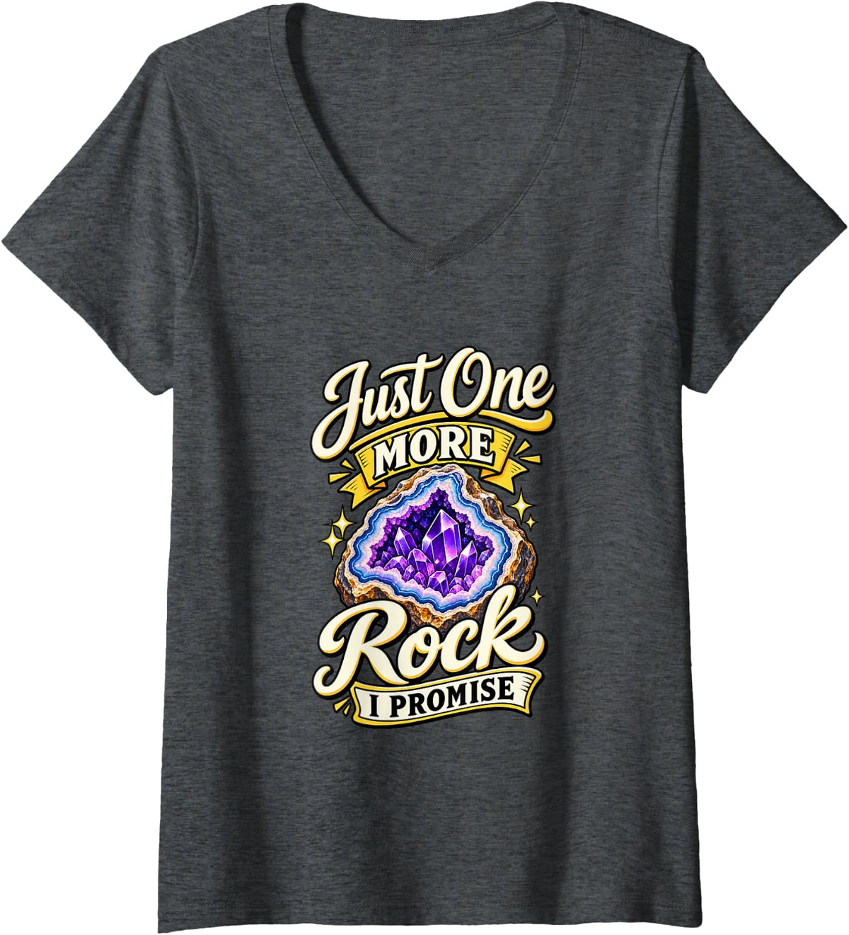 Women's Geology Lover Funny Crystal Collector V-Neck T-Shirt - Dark Heather Grey