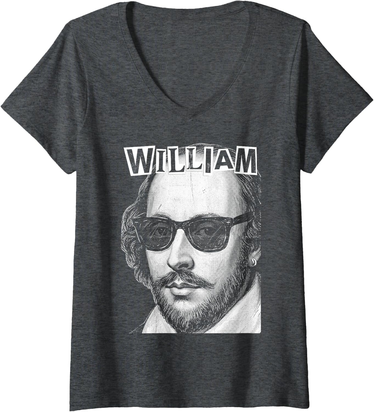 Women's William Shakespeare Funny Bard Playwright Pop Art V-Neck T-Shirt - Dark Heather Grey