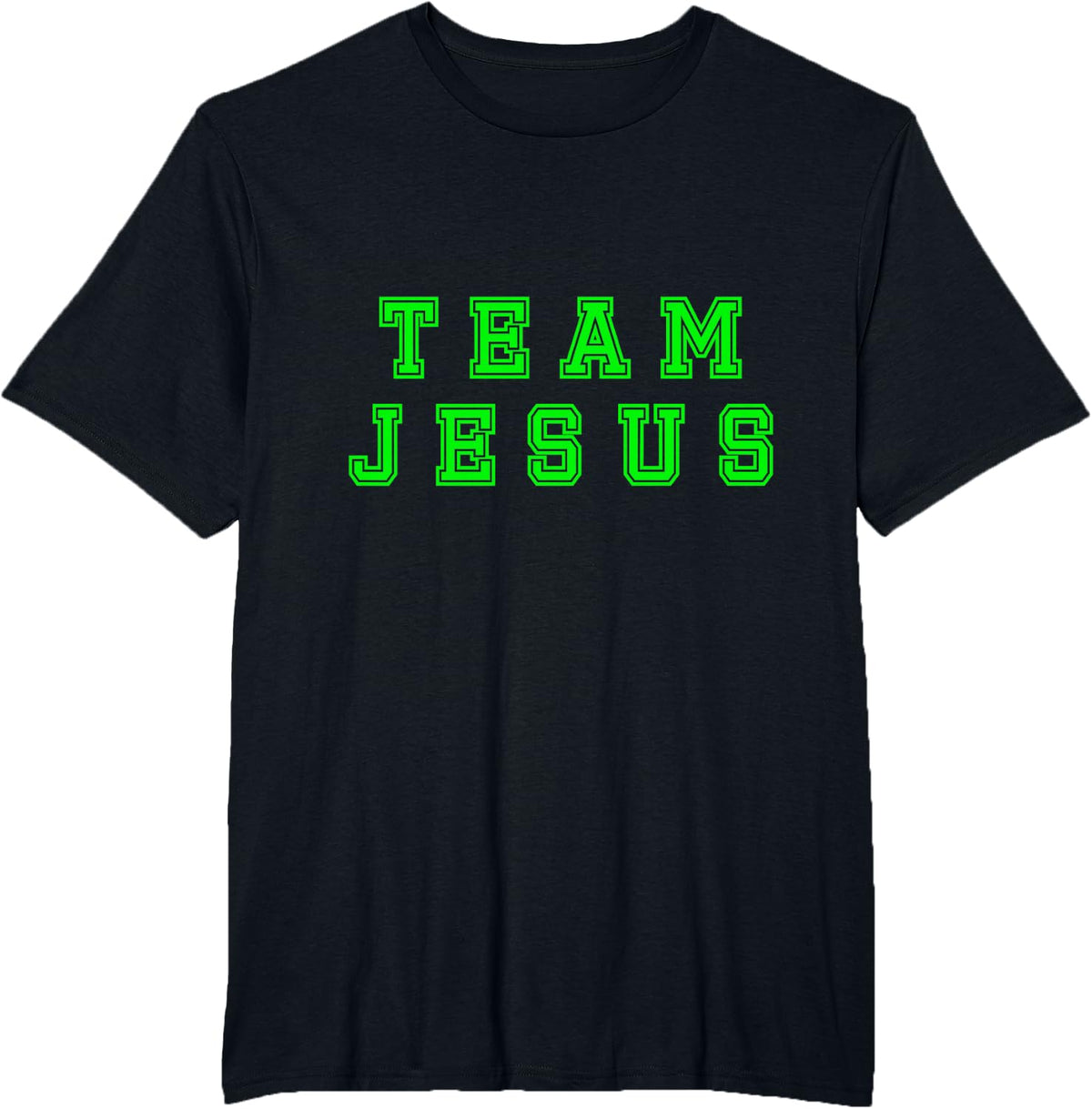 Lime Green Text Team Jesus Christian Athletic Sports Faith T-Shirt - Black