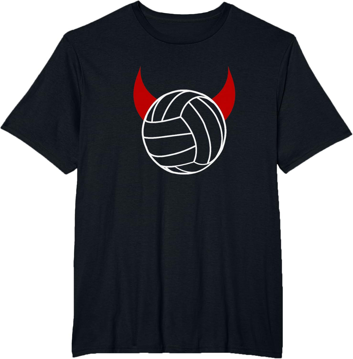 Red Devil Volleyball with Devil Horns Volleyball Player T-Shirt - Black