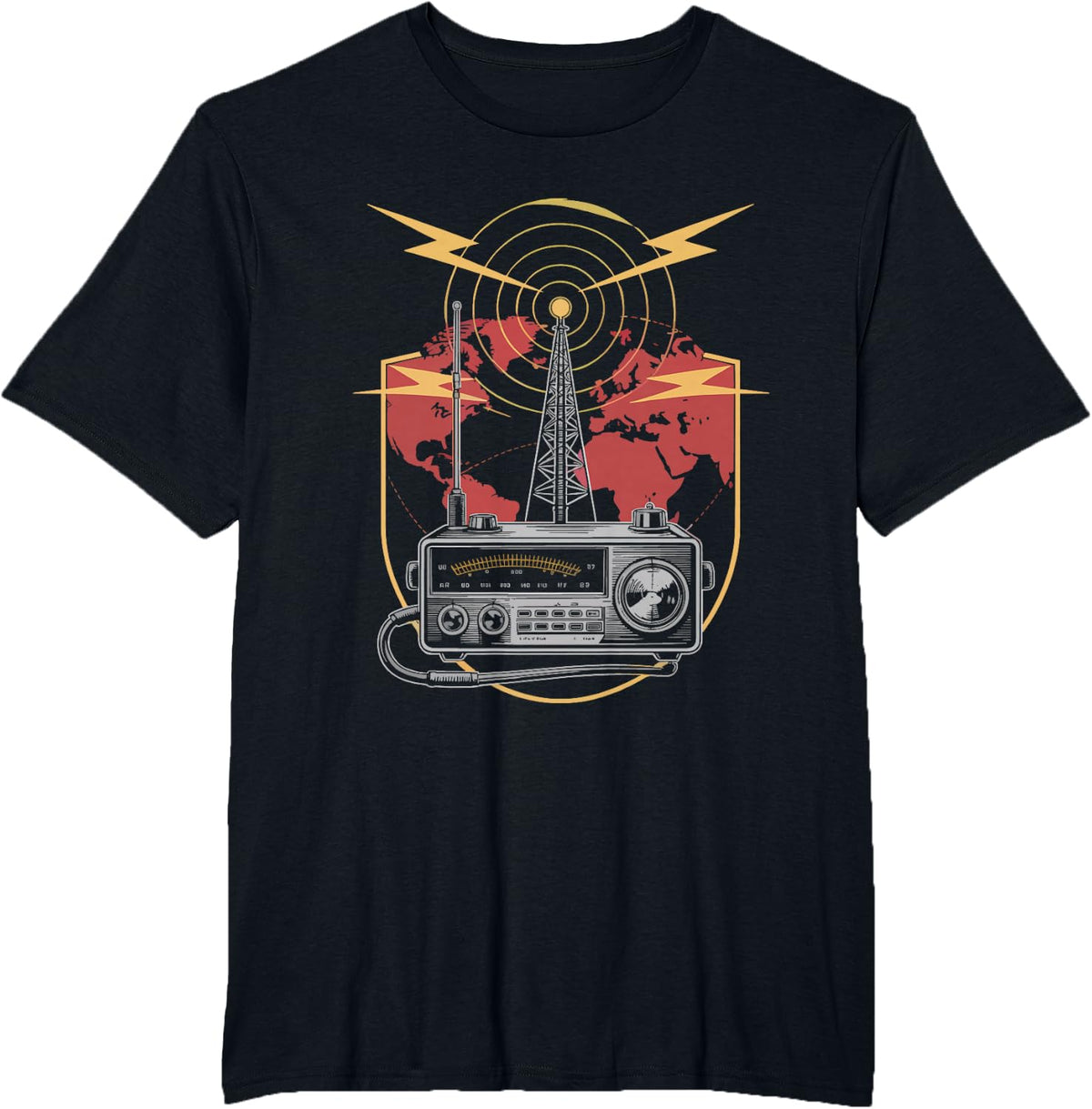 Ham Radio Operator Reaching World Backyard Antenna Tower T-Shirt - Black