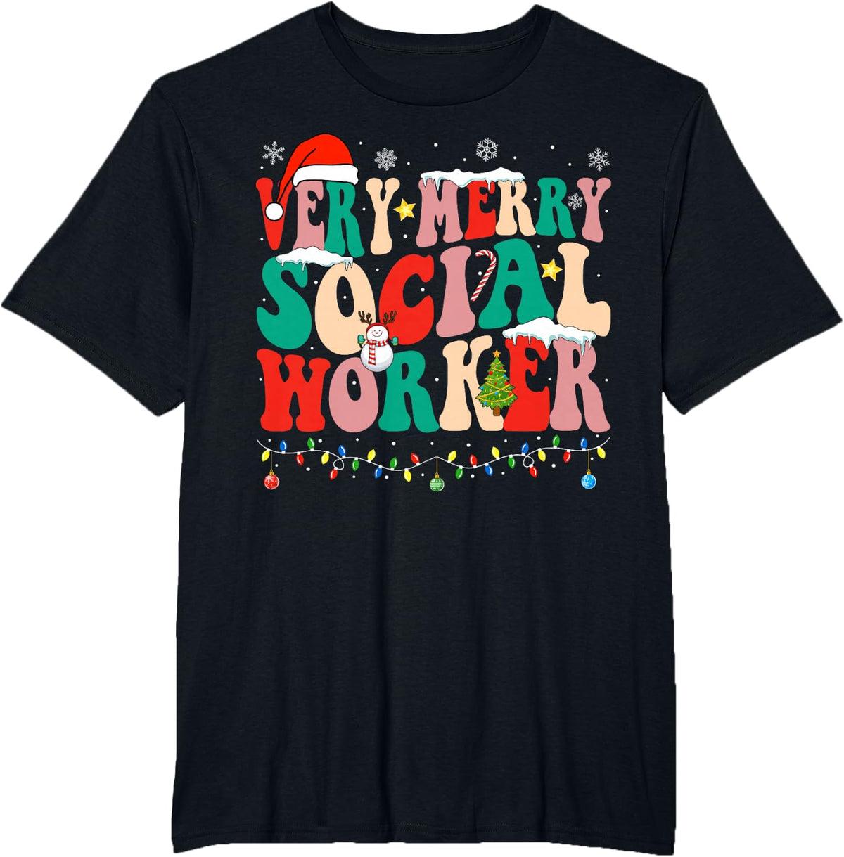 Very Merry Social Worker Xmas Cool Christmas Social Worker T-Shirt - Black