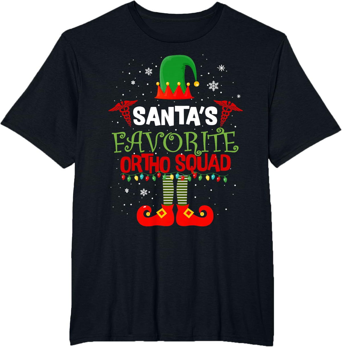 Santa Favorite Ortho Squad Elf Orthodontist Christmas Pajama T-Shirt - Black