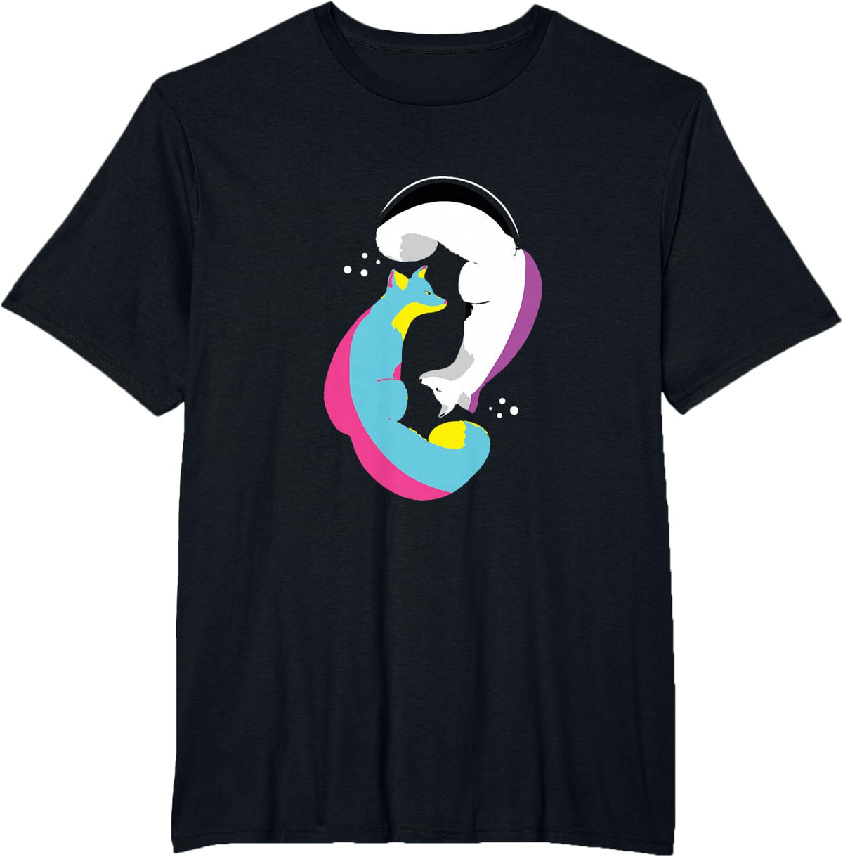 Yin Yang Foxes Panromantic Demisexuality Demipansexual Flag T-Shirt - Black