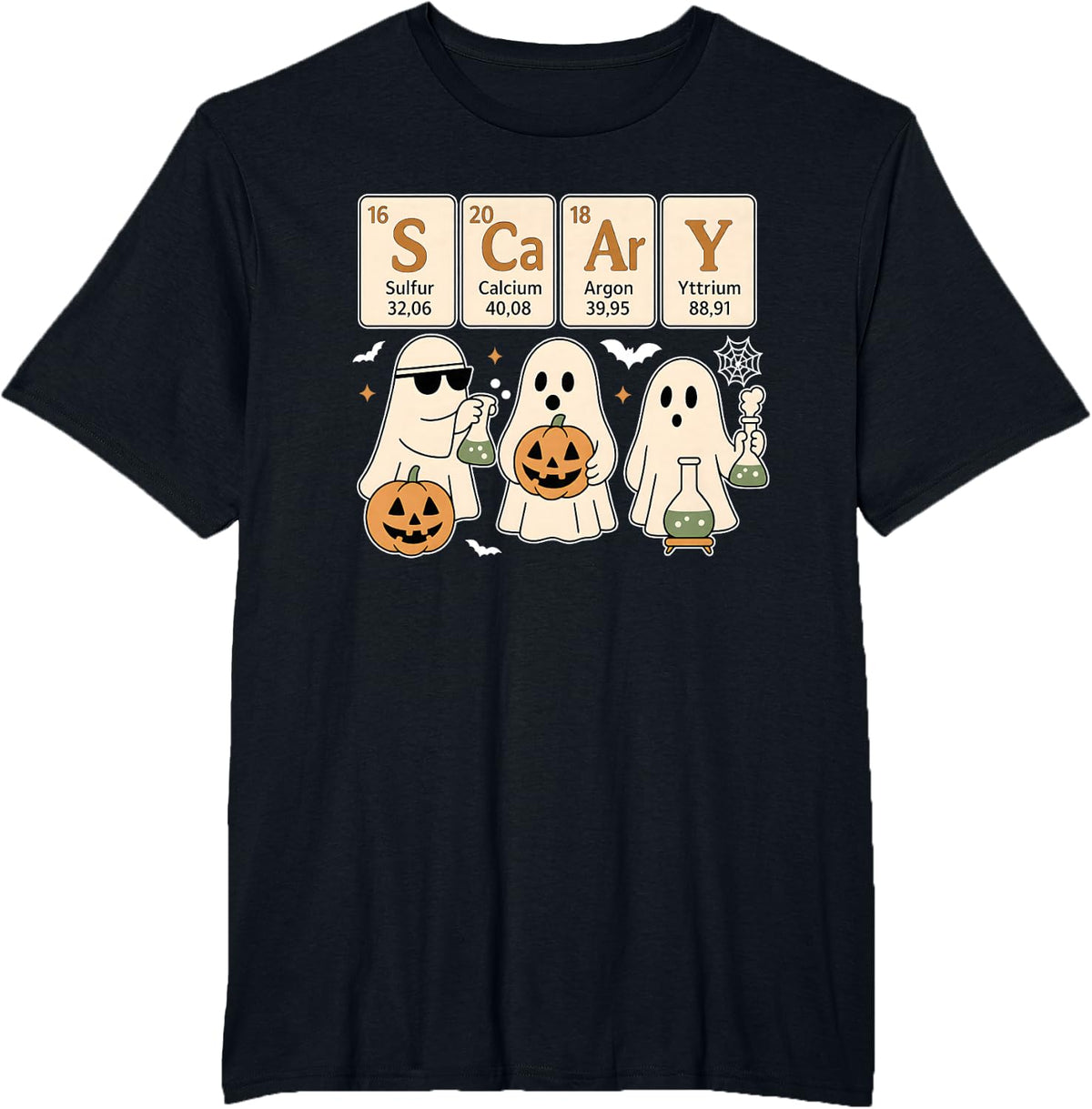 Scary Periodic Table Science Ghost Halloween Teacher T-Shirt - Black