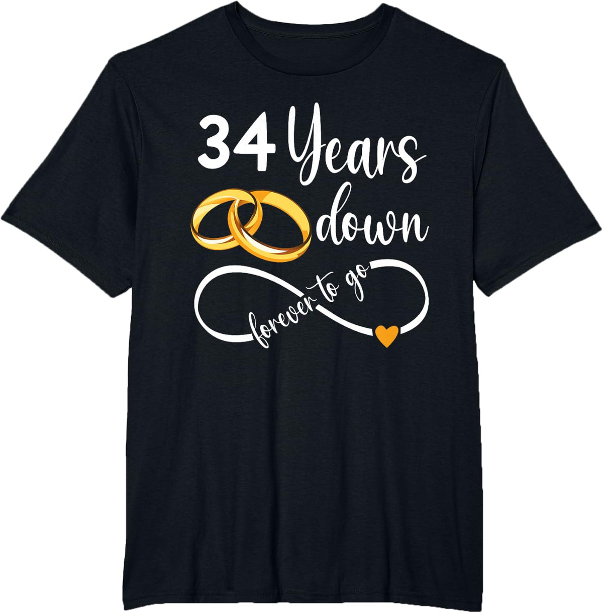 34 Years Down Forever To Go Couple 34th Wedding Anniversary T-Shirt - Black