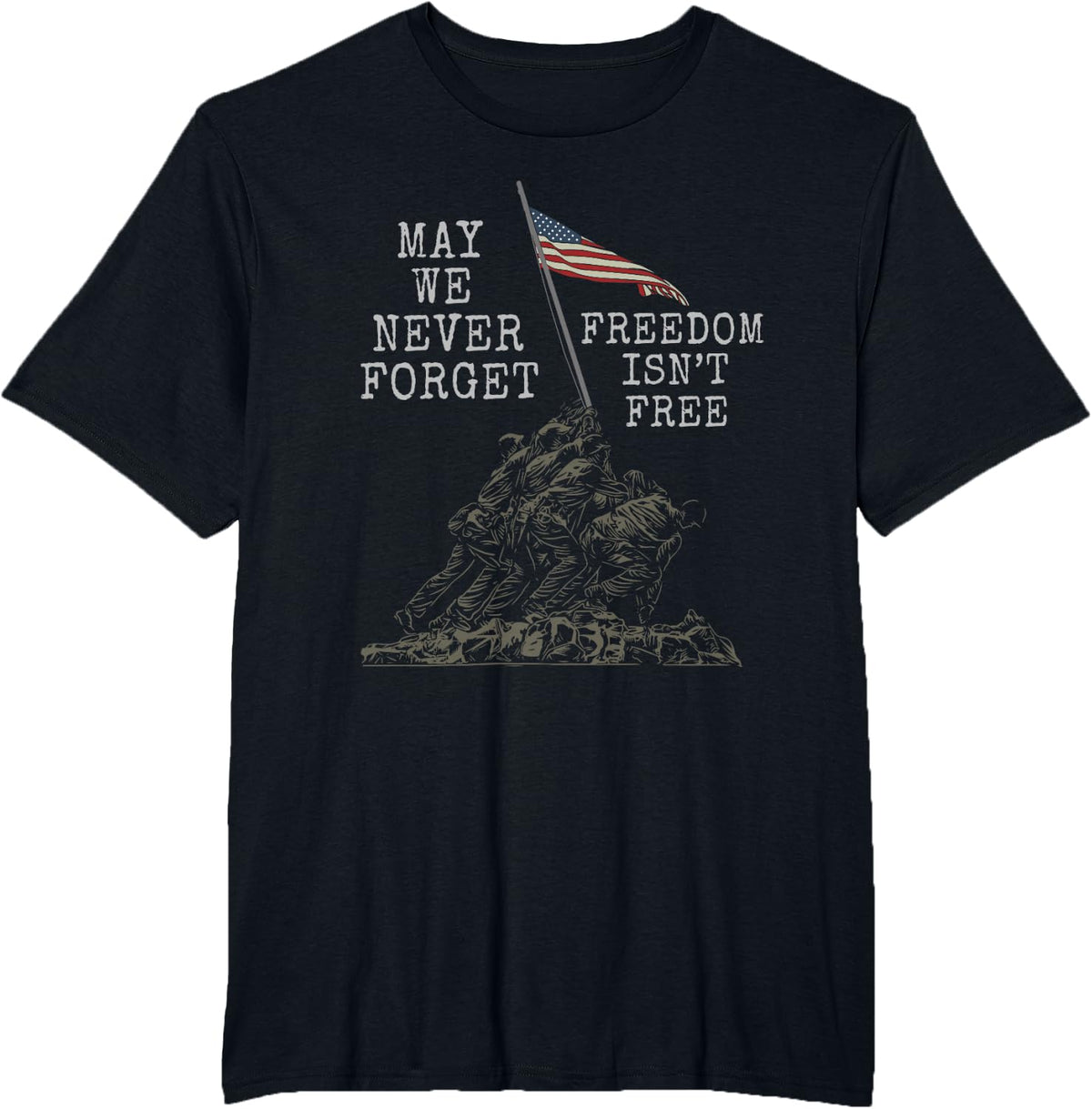 May We Never Forget Freedom Isnt Free USA Flag Veteran T-Shirt - Black