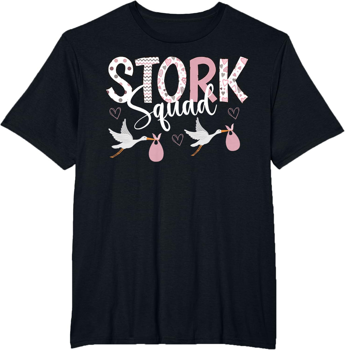 Valentines Stork Squad L&D Mother Baby Unit NICU Nurse Squad T-Shirt - Black