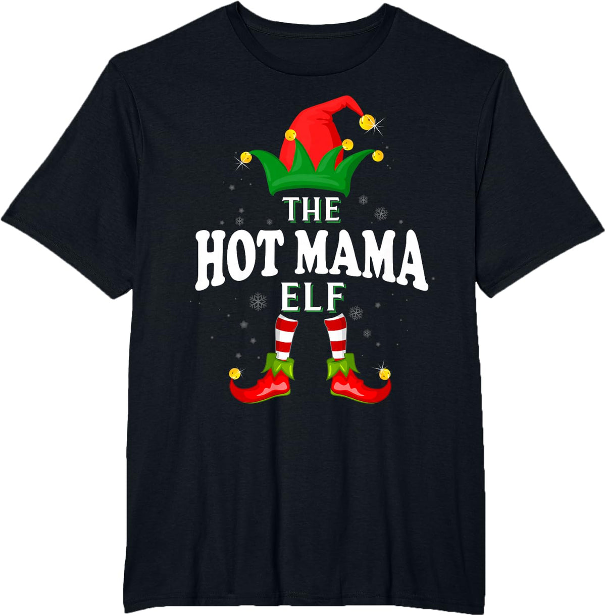 Xmas Hot mama Elf Family Matching Christmas Pajama T-Shirt - Black