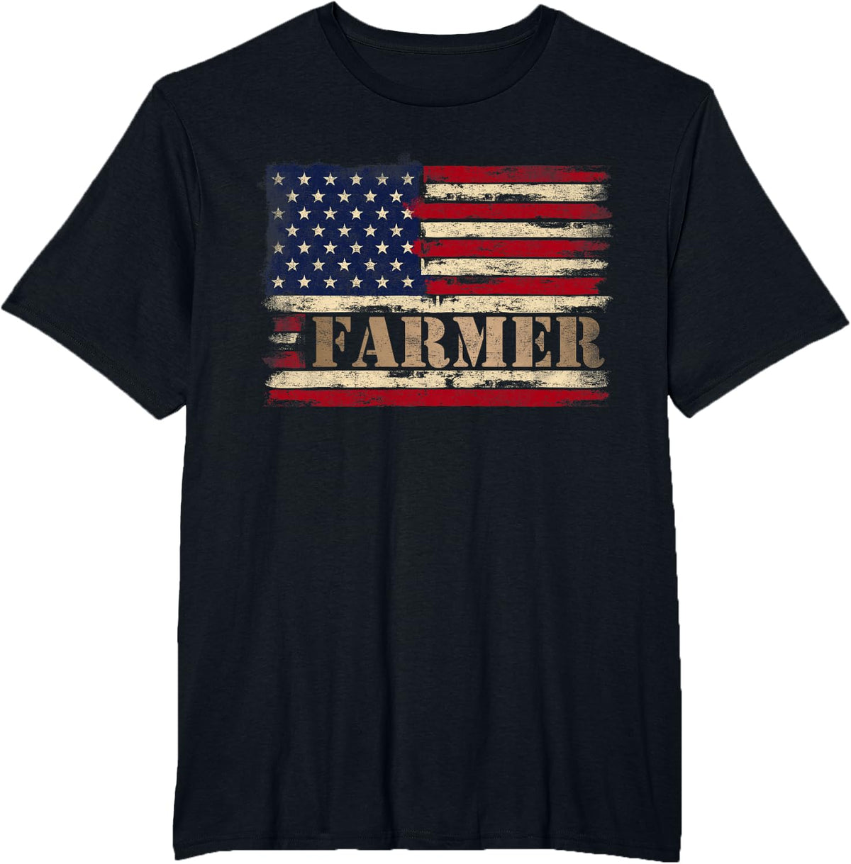 Retro Farmer Bold Text USA Flag Fathers Day Farm Owner T-Shirt - Black