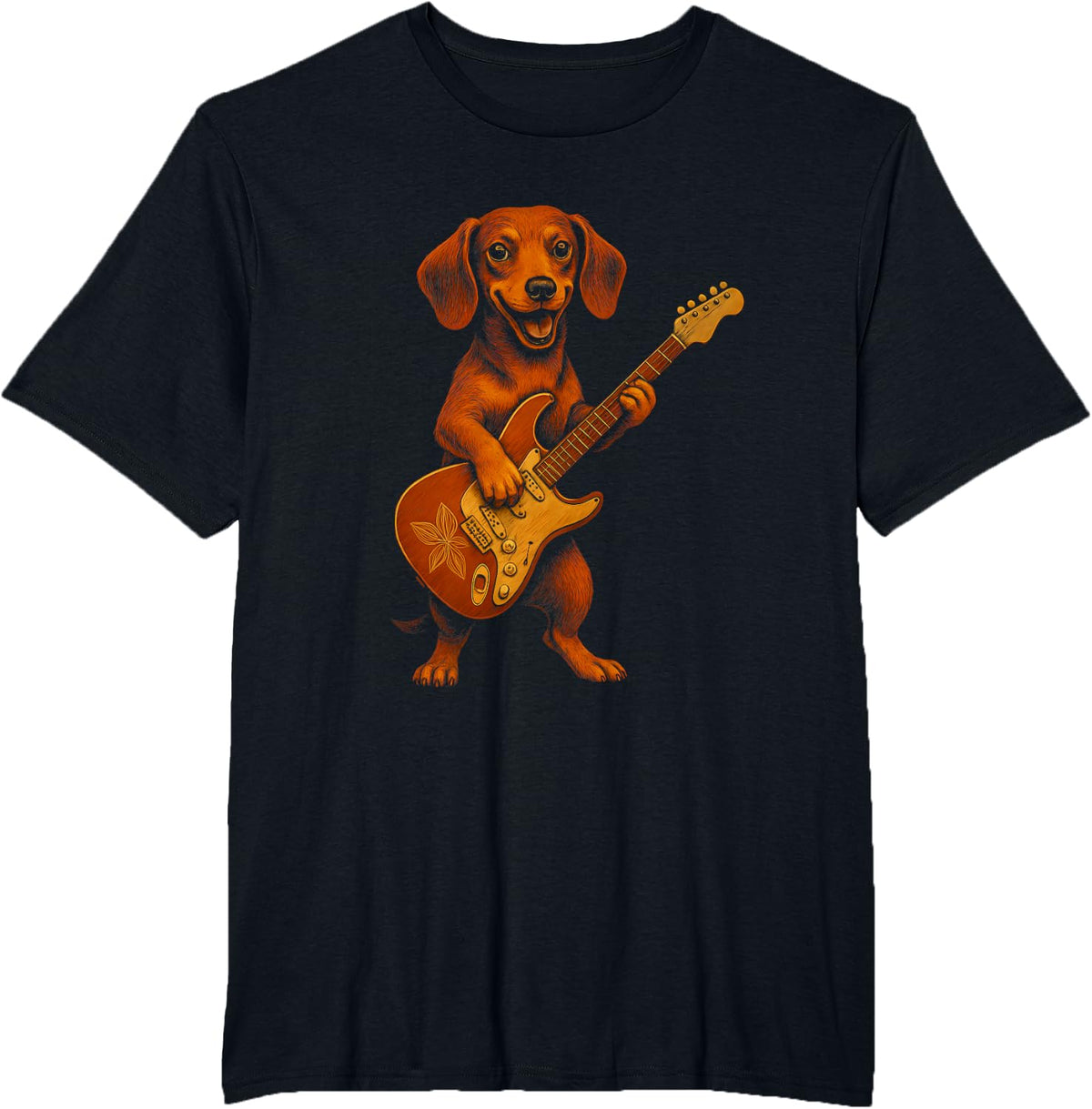 Dachshund Playing Electric Guitar T-Shirt - Black