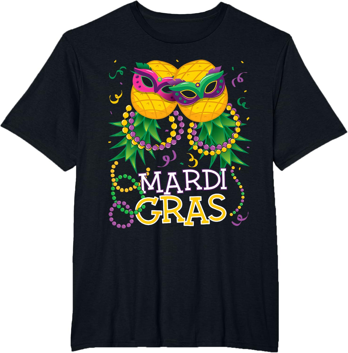Funny Upside Down Pineapple Swinger Mardi Gras Beads Womens T-Shirt - Black