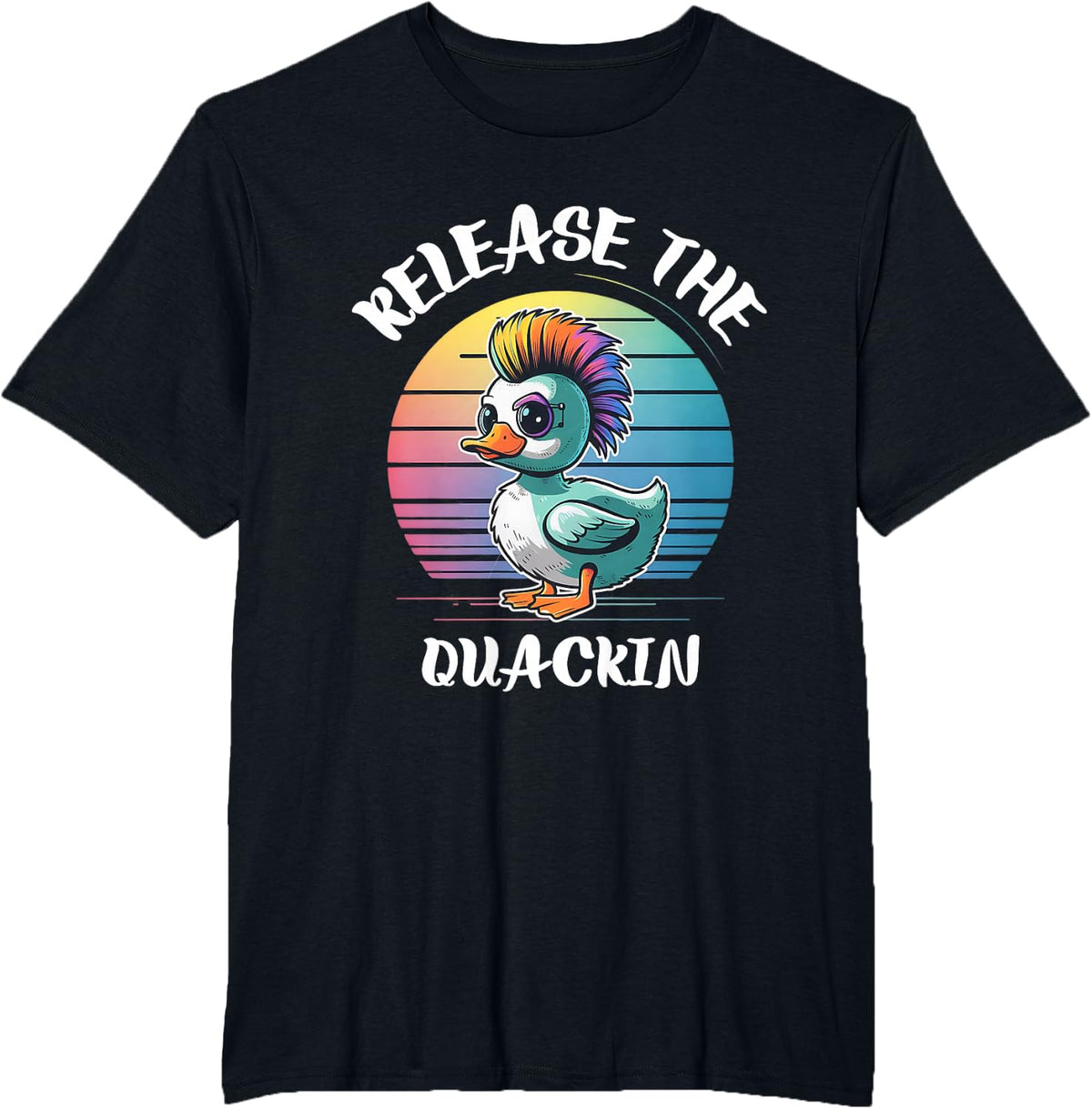 Funny Duck Shirts Release The Quackin Unisex-Adults Black Cotton 60% Polyester 40% Modern Lightweight Short-sleeve T-Shirt -