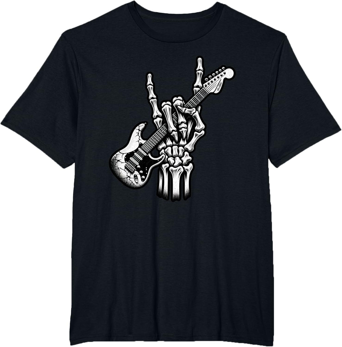 Funny Skeleton Electric Guitar Guitarist Rock Music Grunge T-Shirt - Black