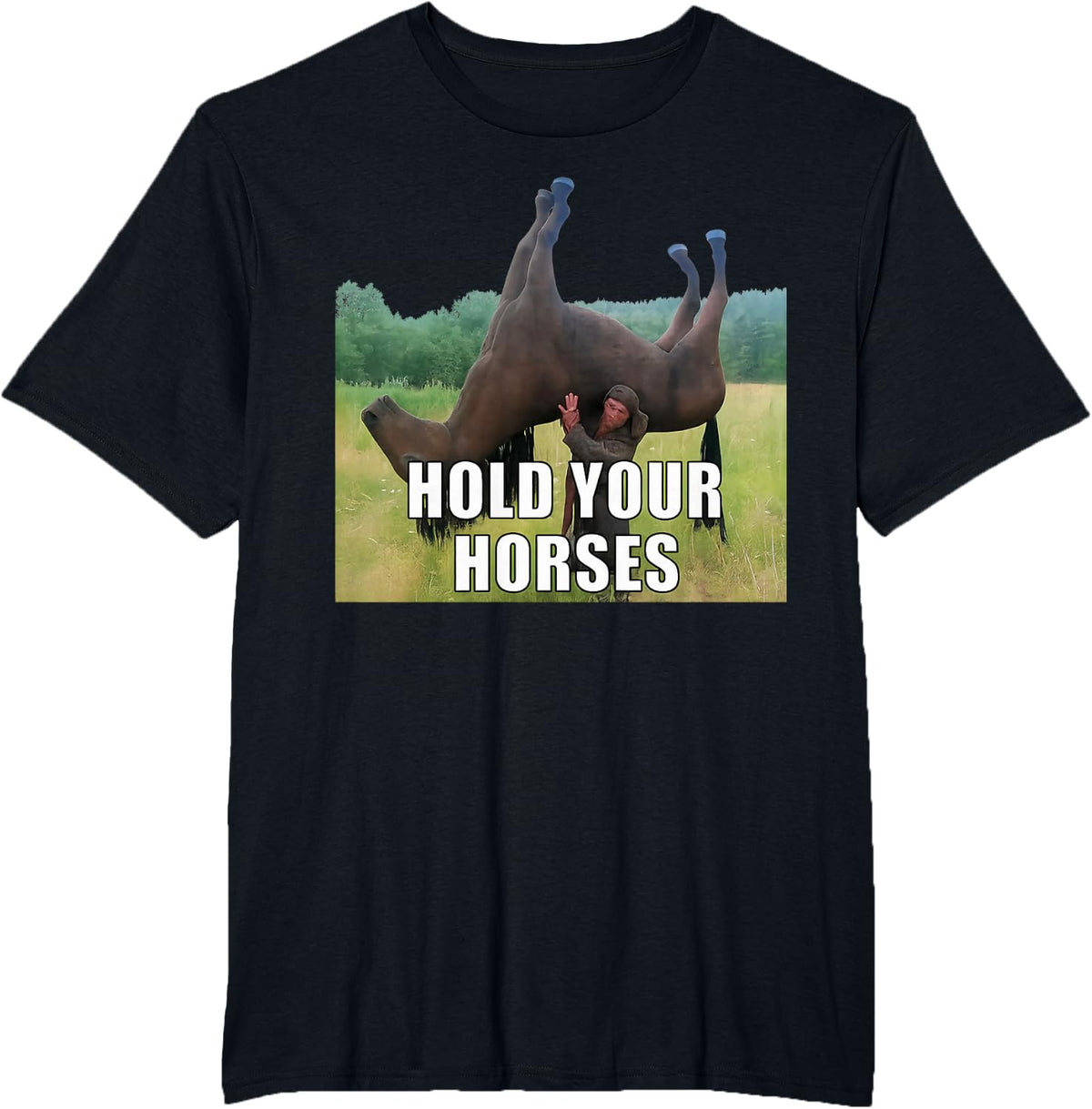 Hold Your Horses Funny Saying Men Women Sarcastic Humor T-Shirt - Black