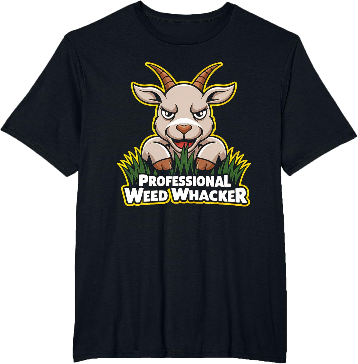 Professional Weed Whacker Funny Pygmy Goat Lawn Mowing Farm T-Shirt - Black