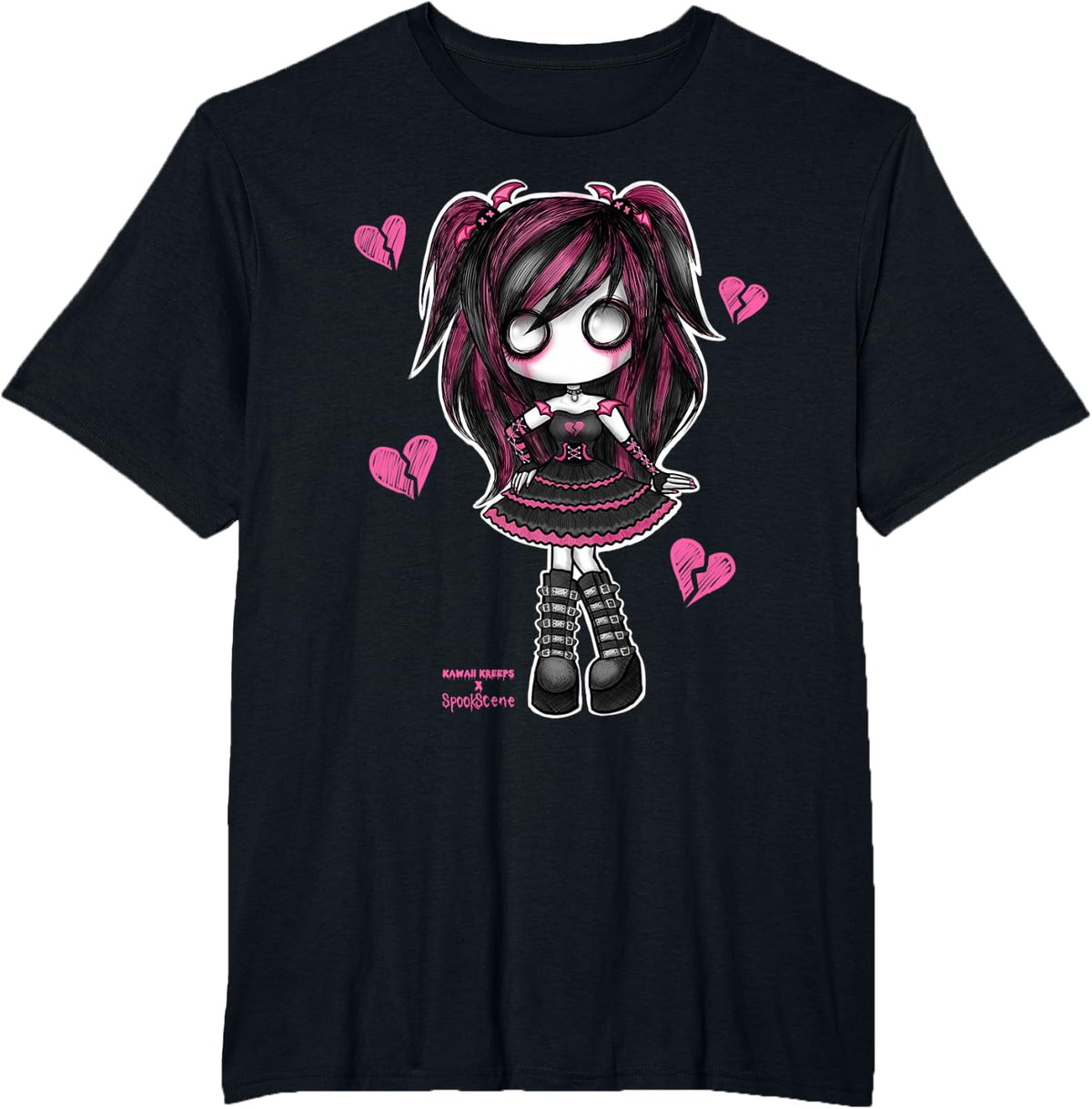 Spookscene Emo Girl Drawing Soft Goth Mall Goth Alt Pink T-Shirt - Black