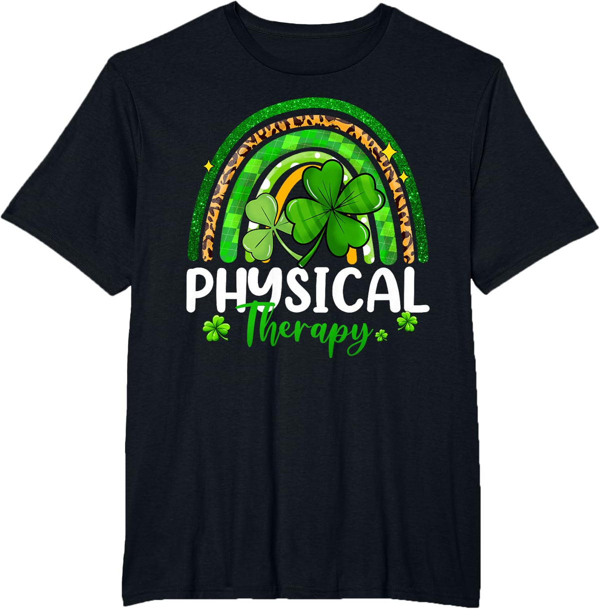 Physical Therapy St Patricks Day Rainbow Women Therapist T-Shirt - Black
