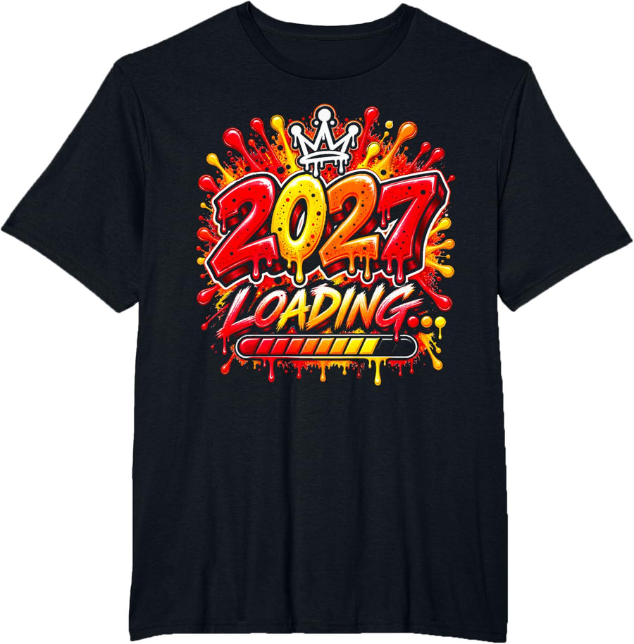 2027 Loading Colorful Graffiti New Year Design T-Shirt - Black