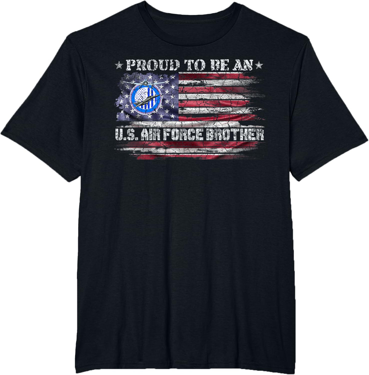 Vintage USA American Flag Proud To Be An Air Force Brother T-Shirt - Black