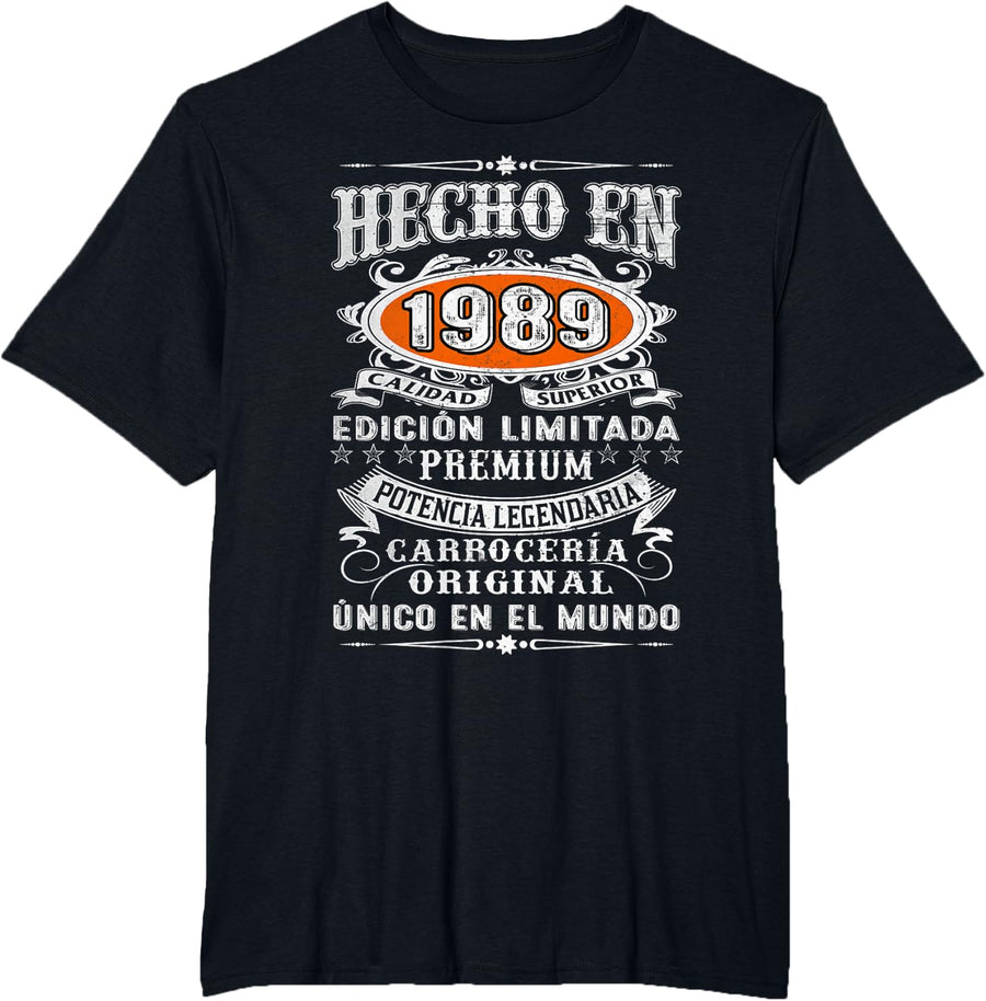 37th Birthday Spanish Made In 1989 Cumpleaños Español T-Shirt - Black